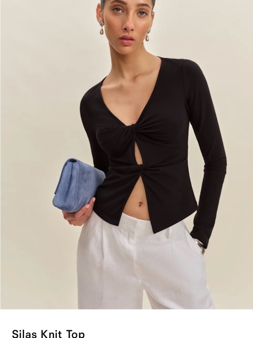 Silas Knit Long-Sleeve Twist Front Top - Black